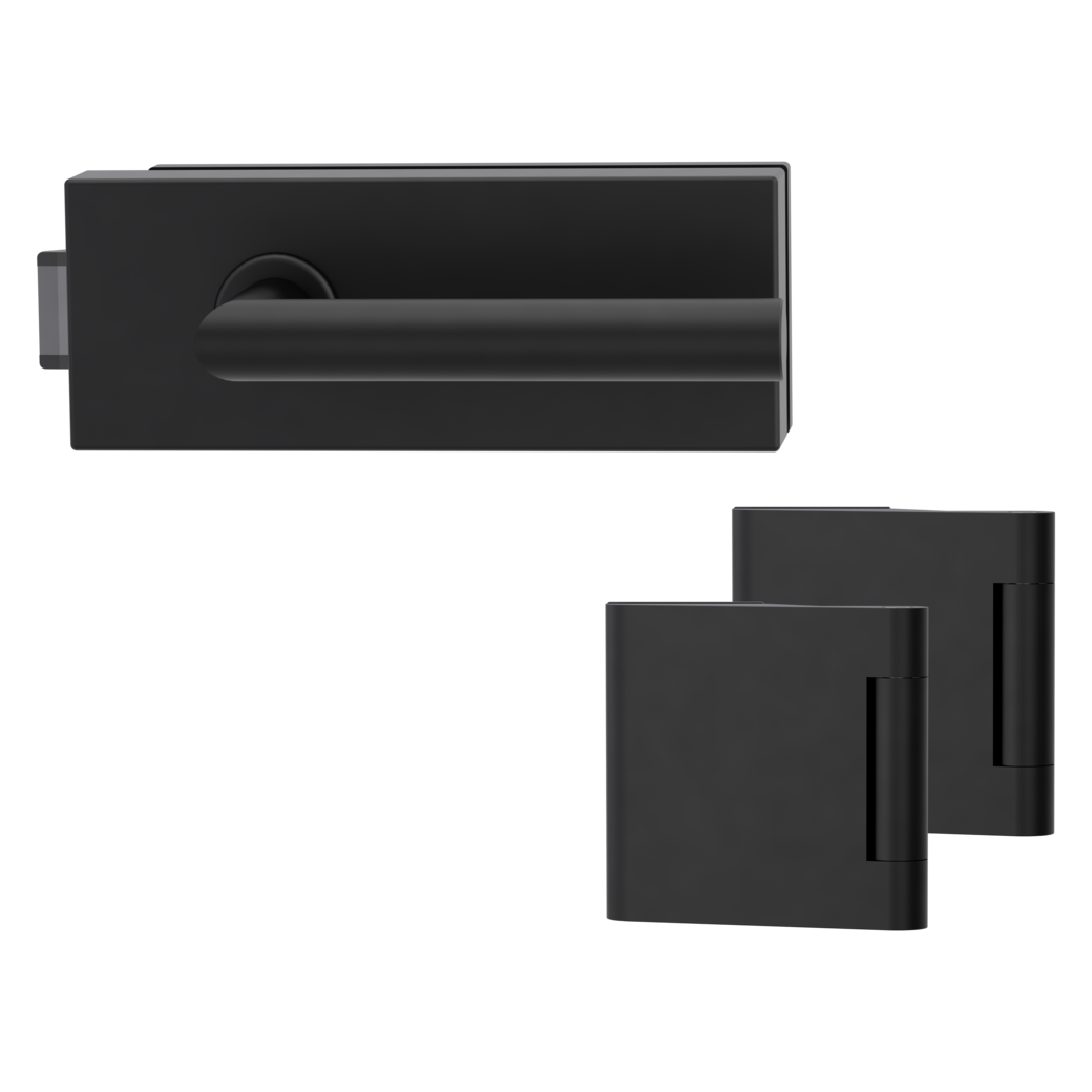 FABRICO glass door fitting set not lockable quiet 3-pc. hinges L-FORM black graphite black