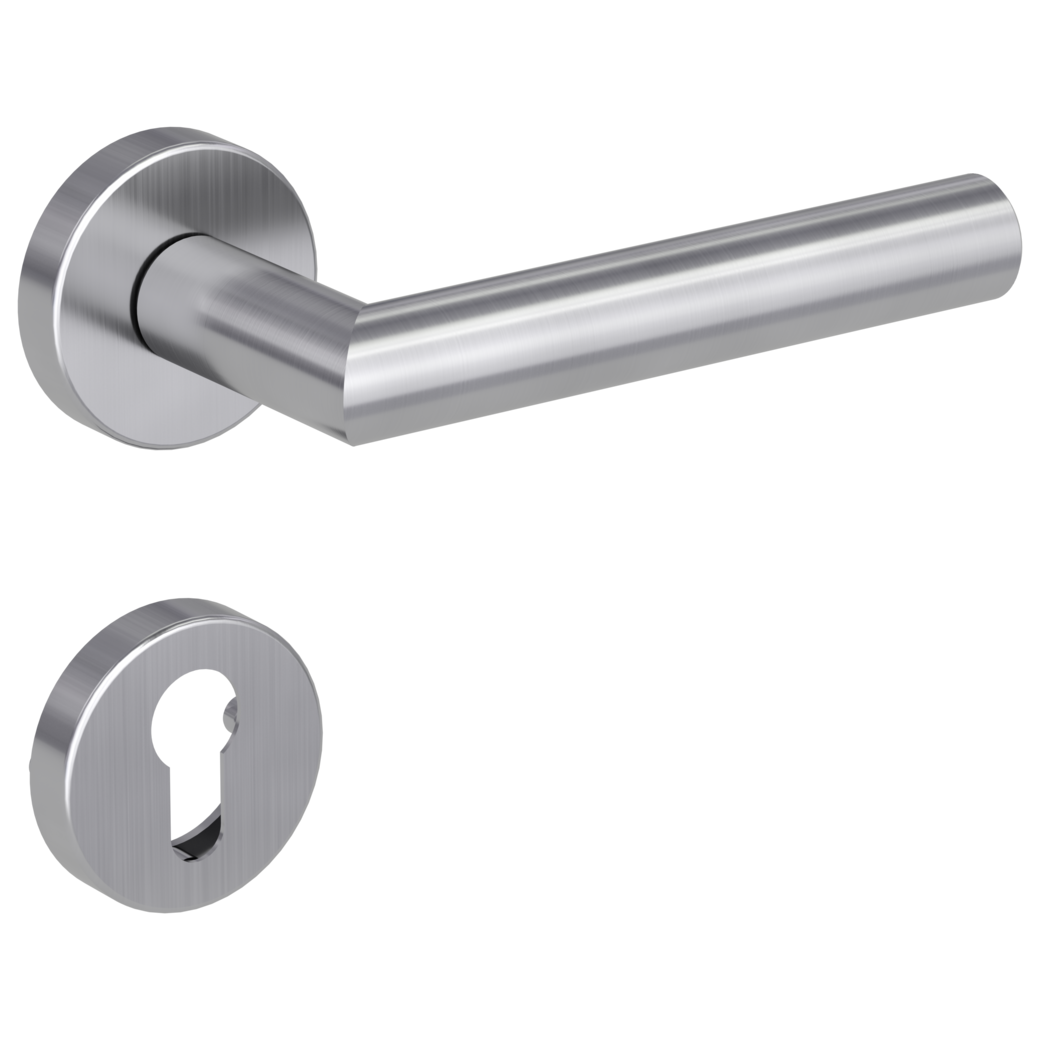 LUCIA door handle set Clip-on system FS round escutcheons Satin stainless steel profile cylinder