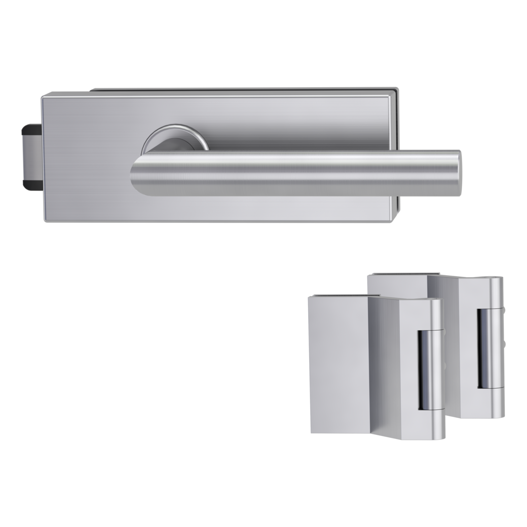 PURISTO S glass door fitting set not lockable quiet 3-pc. hinges LUCIA satin stainless steel