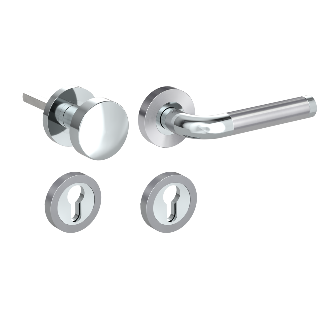 knob handle rose set SIMONA screw on cl4 rose set round knob R2 chrome/brushed steel R