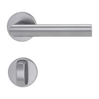 Freigestelltes Produktbild im idealen Blickwinkel fotografiert zeigt die GRIFFWERK Rosettengarnitur REMOTE in der Ausführung WC-Schließer - Graphitschwarz - Schraubtechnik Innenansicht 