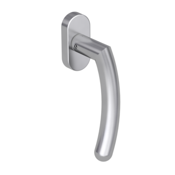 Silhouette product image in perfect product view shows the Griffwerk window handle SAVIA PROF in the version unlockable, brushed steel