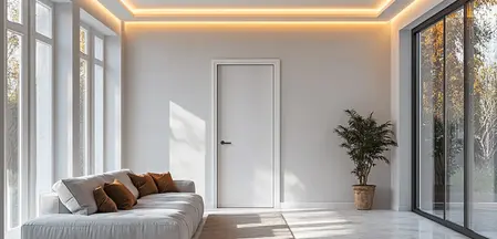 La imagen muestra un salón con la manilla Lucia en negro grafito