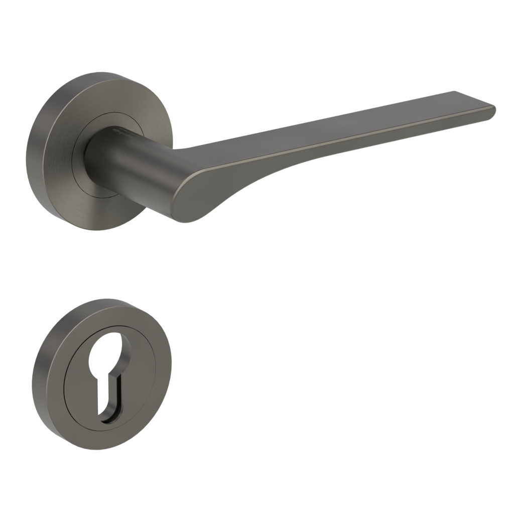 LEAF LIGHT door handle set Screw-on system GK4 round escutcheons Profile cylinder cashmere grey