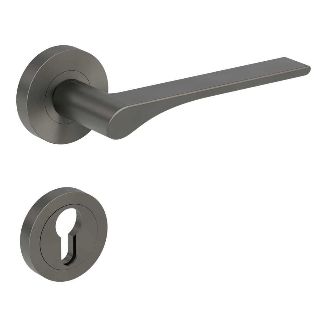 door handle set LEAF LIGHT screw on cl4 rose set round euro profile cashmere grey