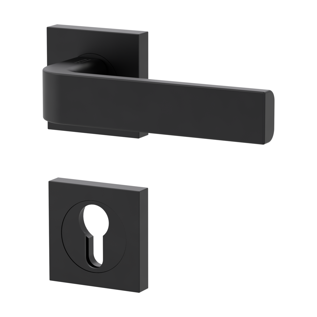 GRAPH door handle set Screw-on sys.GK4 straight-edged escut. Profile cylinder graphite black