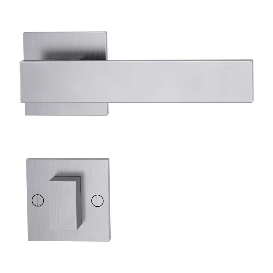 The image shows the Griffwerk door handle set SQUARE in the version with rose set square wc deco screw brushed steel