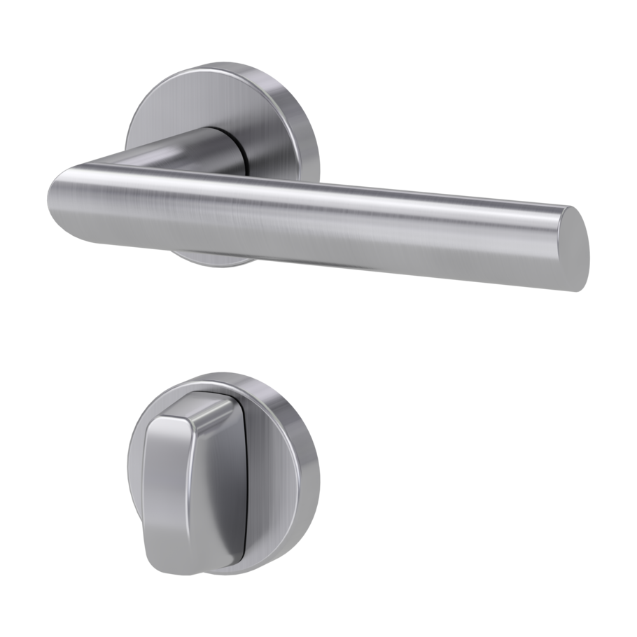Isolated product image in the left-turned angle shows the GRIFFWERK rose set OVIDA in the version turn and release - brushed steel - clip on technique inside view 