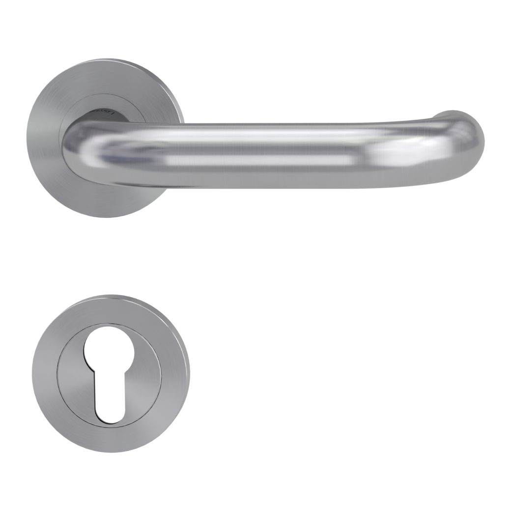 door handle set ALESSIA PROF screw on cl4 rose set round euro profile brushed steel