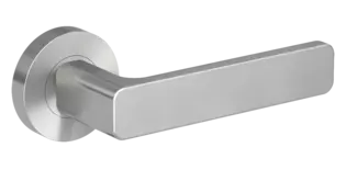 Product image rose set MINIMAL MODERN mortice lock velvety grey screw on technique turned to the right Isolated product image in the right-turned angle shows the GRIFFWERK rose set MINIMAL MODERN in the version mortice lock - velvet grey - screw on technique