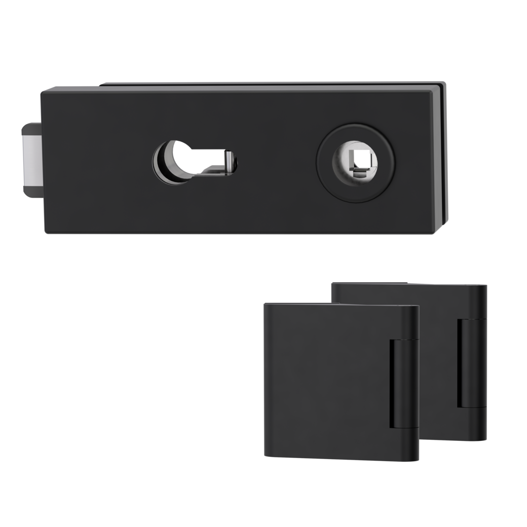 glass door lock set PURISTO S euro profile silent 3-part hinges graphite black