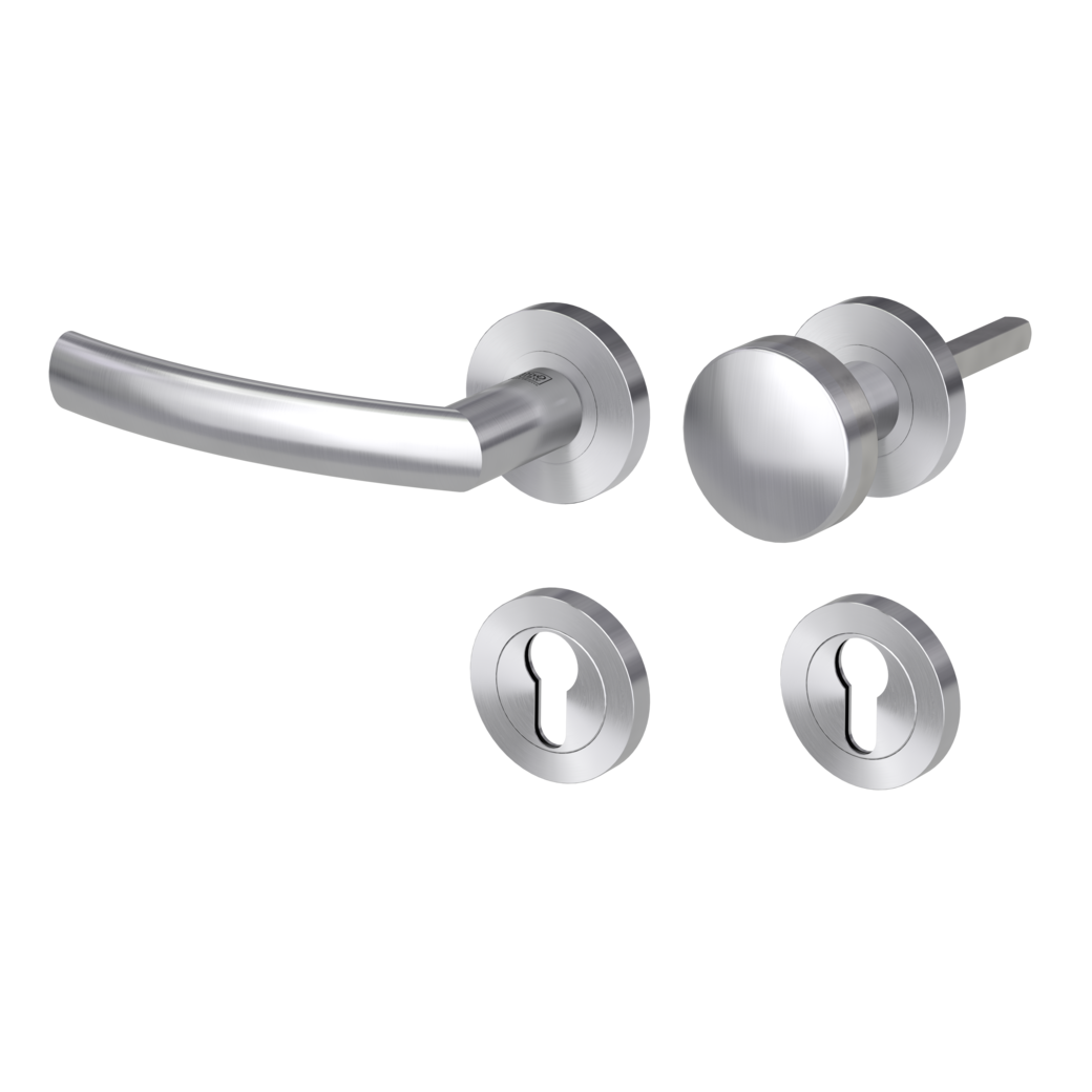 knob handle rose set LORITA PROF screw on cl4 rose set round knob R2 brushed steel L