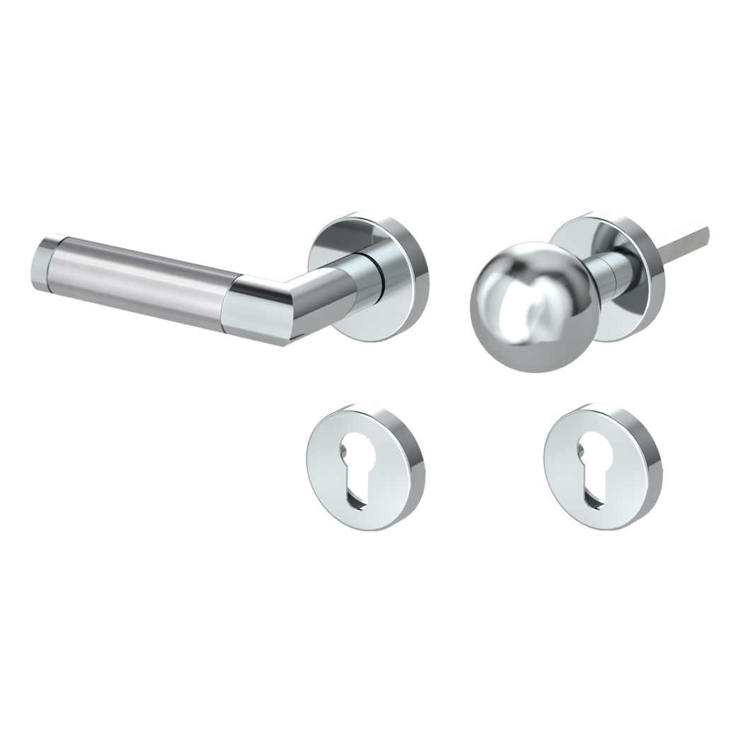 knob handle rose set LOREDANA clip on cl3 rose set round knob R4 polished/brushed steel L