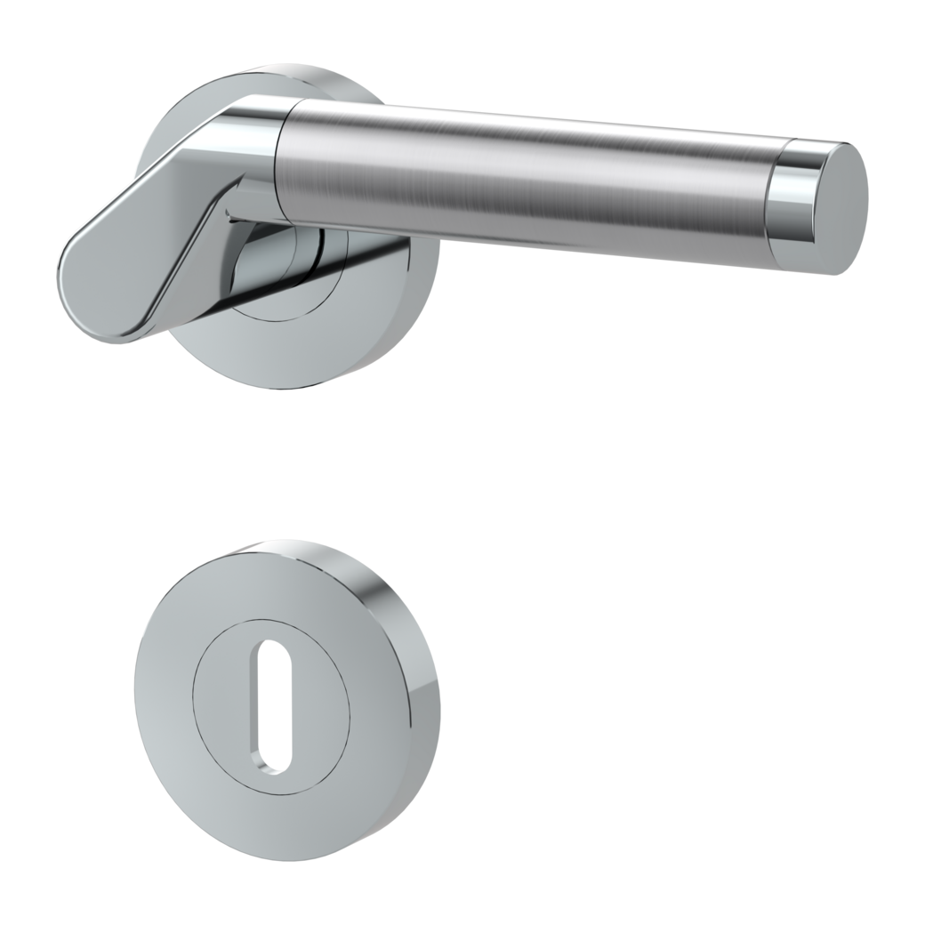 door handle set CORINNA screw on cl4 rose set round mortice lock chrome/brushed steel