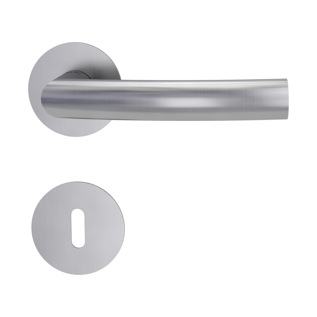 LORITA PIATTA S door handle set Flat escutcheons round Satin stainless steel cipher bit