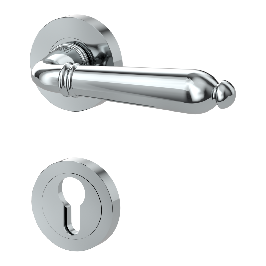 CAROLA door handle set Screw-on system GK4 round escutcheons Profile cylinder chrome