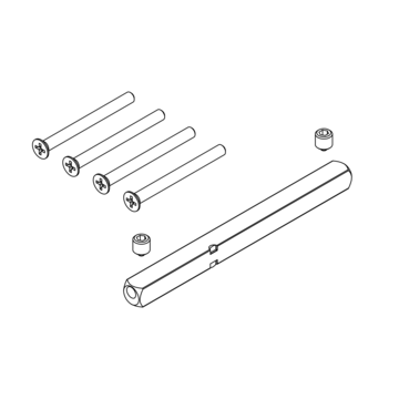 Hollow spindle set for door handle sets, clip on and screw on UG3