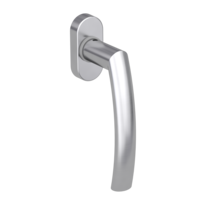 Silhouette product image in perfect product view shows the Griffwerk window handle LORITA PROF in the version unlockable, brushed steel