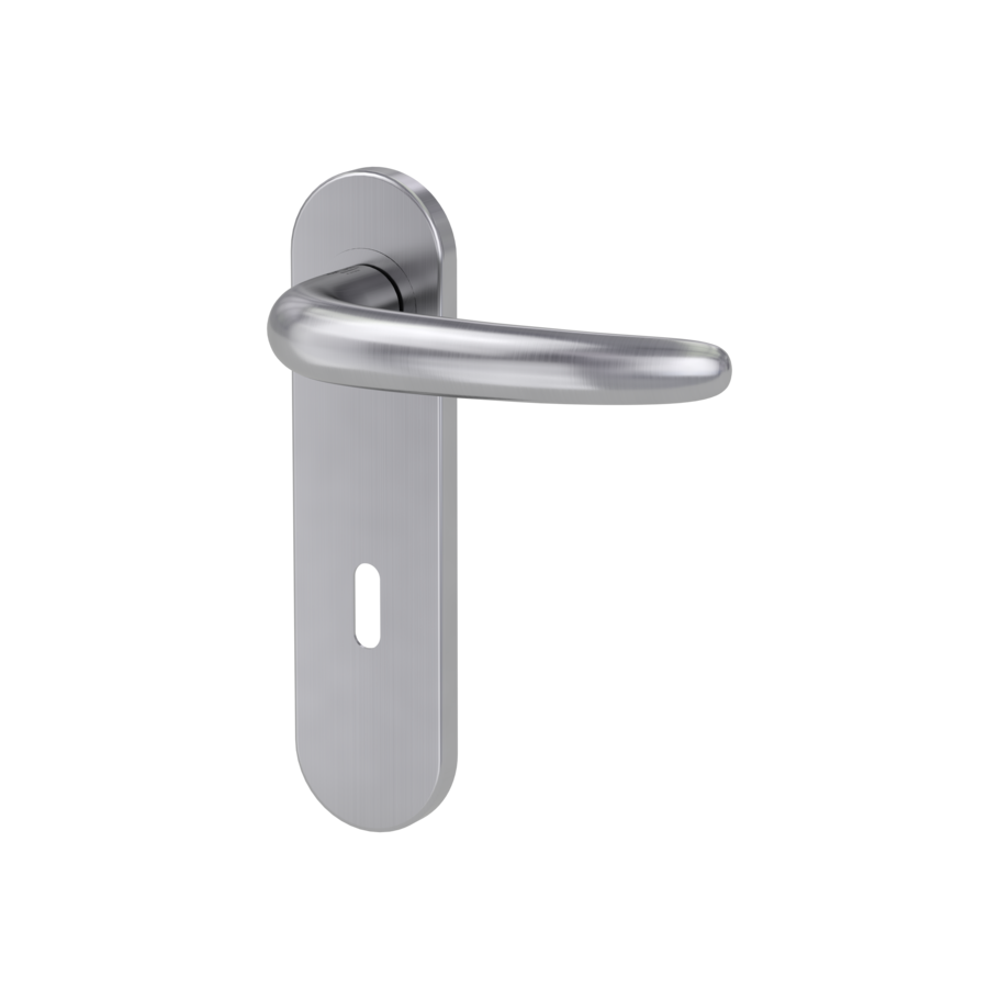 door handle set ULMER GRIFF PROF screw on cl4 short plate round mortice lock brushed steel