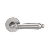 The image shows the Griffwerk door handle set CAROLA in the version with rose set round unlockable screw on velvety grey