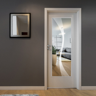 Glass panel GRIFFWERK DECO 583 clear glass with white glass PURE WHITE The picture shows the glass panel GRIFFWERK DECO 583 in the version clear glass with white glass PURE WHITE