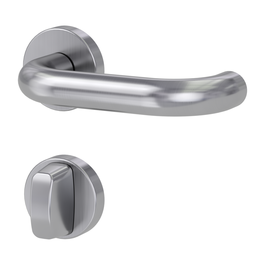 Isolated product image in the left-turned angle shows the GRIFFWERK rose set ALESSIA in the version turn and release - brushed steel - clip on technique inside view 