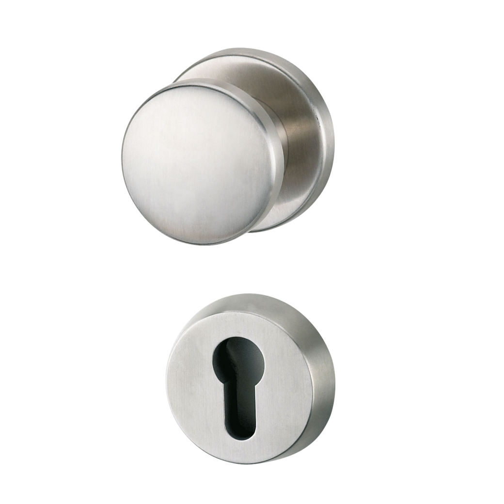 security rose set with knob R2 euro profile 38-50mm brushed steel handle R2