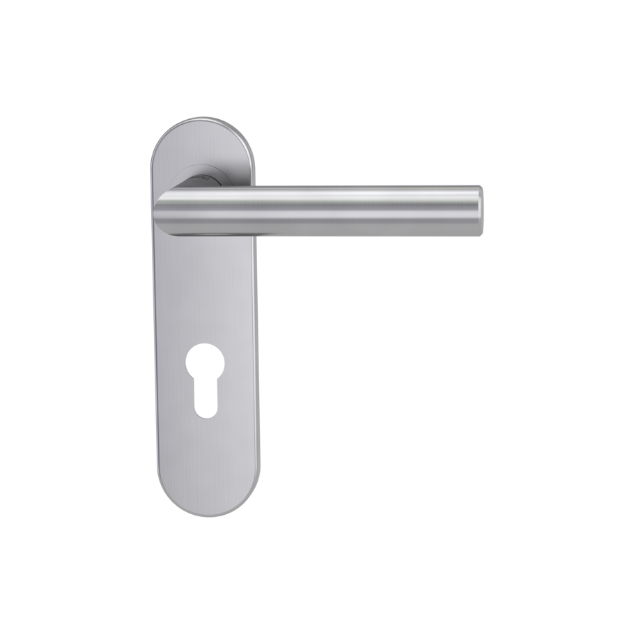 door handle set LUCIA PROF screw on cl4 short plate round euro profile brushed steel