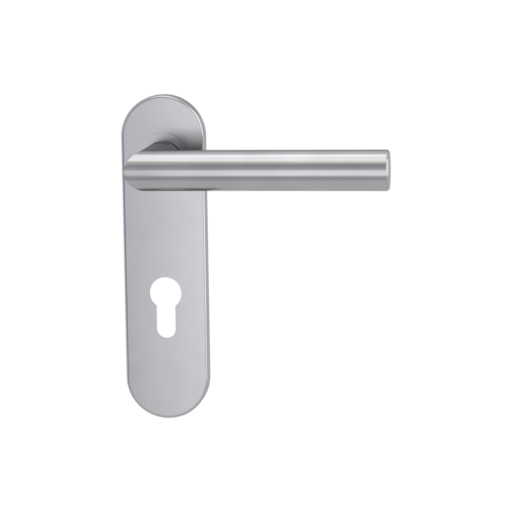 LUCIA PROF door handle set Screw-on system GK4 round short backpl. Satin stainless steel profile cylinder