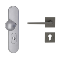 Silhouette product image in perfect product view shows the Griffwerk security combi set TITANO_882 in the version cylinder cover, square, brushed steel, clip on with the door handle REMOTE KGR
