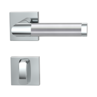 Isolated product image in perfect product view shows the GRIFFWERK handle pair LORITA PIATTA S in the version smart2lock - brushed steel - flat rose