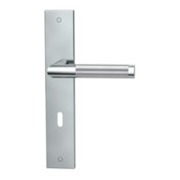 Silhouette product image in perfect product view shows the GRIFFWERK long plate set LOREDANO in the version single tumber lock - stainless steel mat/polished - visible screwed 