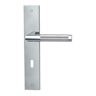 Silhouette product image in perfect product view shows the GRIFFWERK long plate set LOREDANO in the version single tumber lock - stainless steel mat/polished - visible screwed 