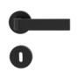 Isolated product image in perfect product view shows the GRIFFWERK rose set GRAPH in the version mortice lock - graphite black - screw on technique