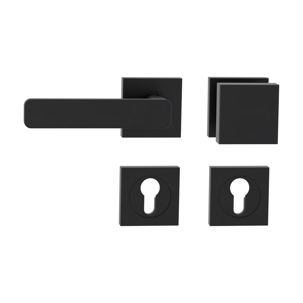 MINIMAL MODERN alternate set Screw-on sys.GK4 straight-edged escut. Knob SQUARE 34-45mm graphite black L