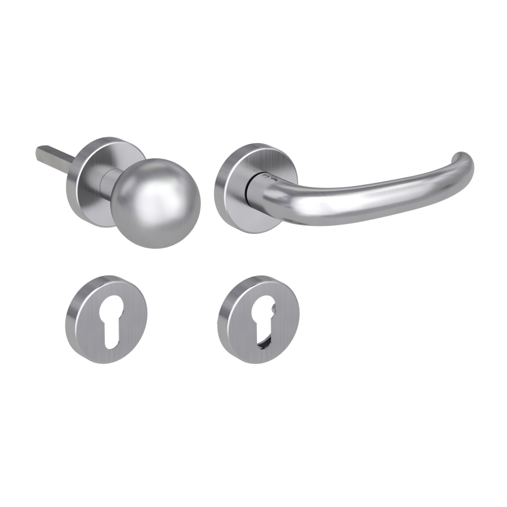 knob handle rose set ULMER GRIFF clip on panic rose set round knob R4 38-50mm brushed steel R