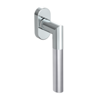 Silhouette product image in perfect product view shows the Griffwerk window handle ARICA in the version unlockable, polished/brushed steel