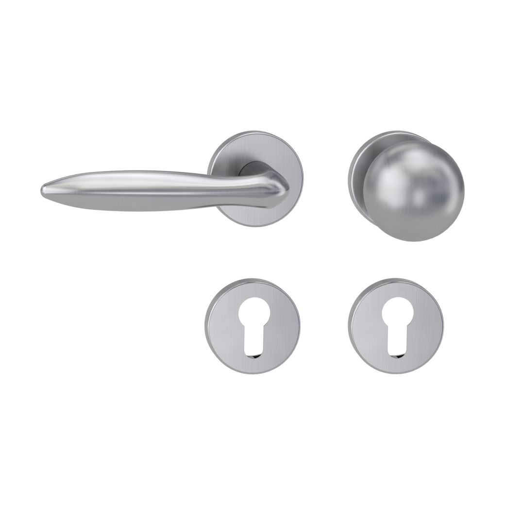 knob handle rose set VERONICA clip on cl3 rose set round knob R4 brushed steel L