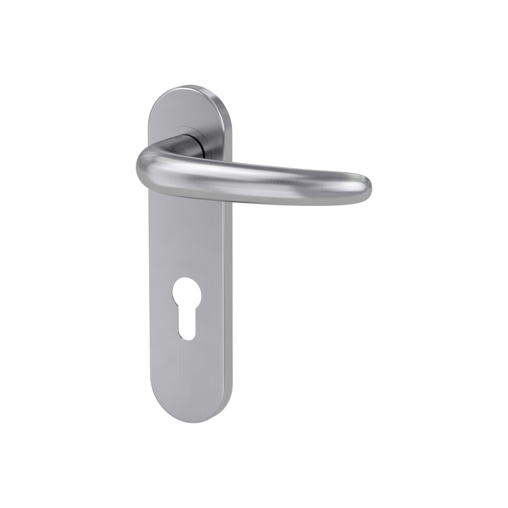 ULMER GRIFF PROF door handle set Screw-on system GK4 round short backpl. Satin stainless steel profile cylinder