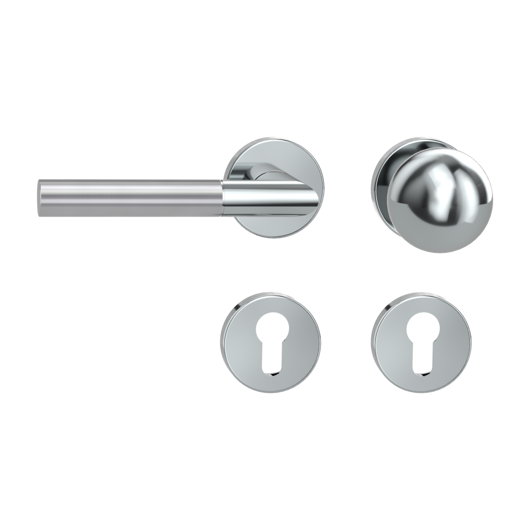 knob handle rose set ARICA clip on cl3 rose set round knob R4 polished/brushed steel L