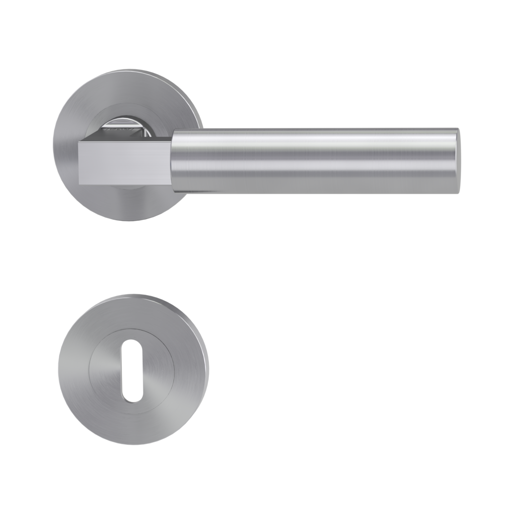 door handle set METRICO PROF screw on cl4 rose set round mortice lock brushed steel