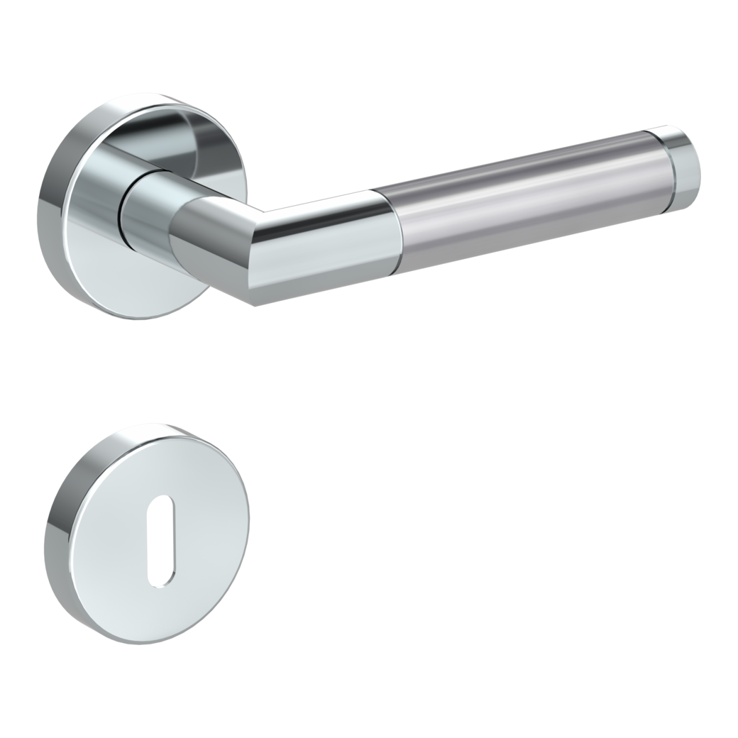 LOREDANA door handle set Clip-on system GK3 round escutcheons Pol.satin stainless steel cipher bit