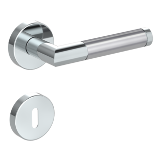 Isolated product image in the right-turned angle shows the GRIFFWERK rose set LOREDANA in the version mortice lock - polished/brushed steel - clip on technique