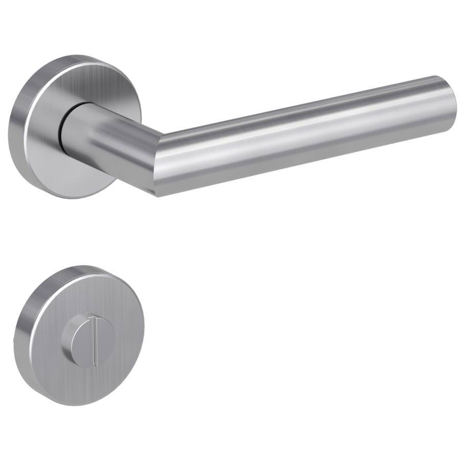 Isolated product image in the right-turned angle shows the GRIFFWERK rose set LUCIA in the version turn and release - brushed steel - clip on technique outside view