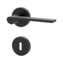 Isolated product image in the left-turned angle shows the GRIFFWERK rose set LEAF LIGHT in the version mortice lock - graphite black - screw on technique