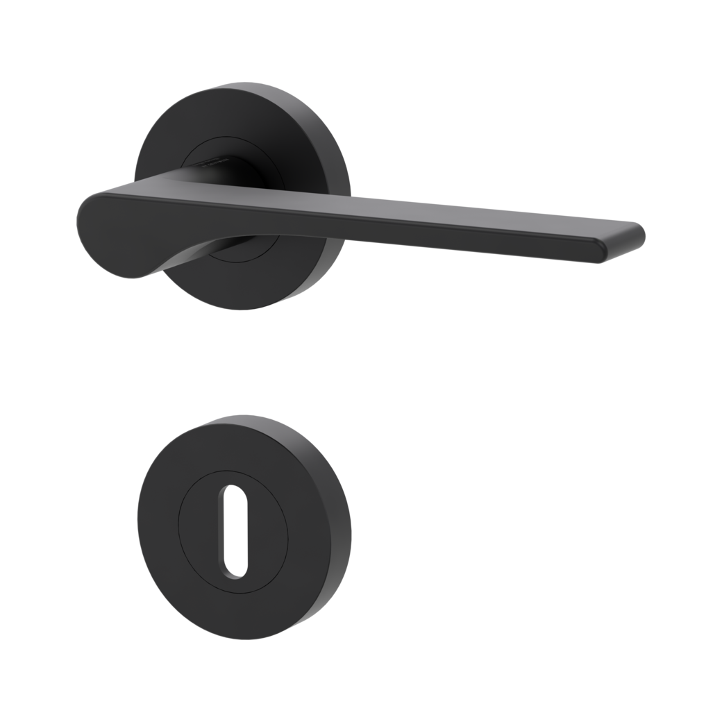 door handle set LEAF LIGHT screw on cl4 rose set round mortice lock graphite black