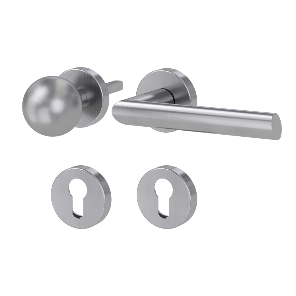 knob handle rose set OVIDA clip on cl3 rose set round knob R4 brushed steel R