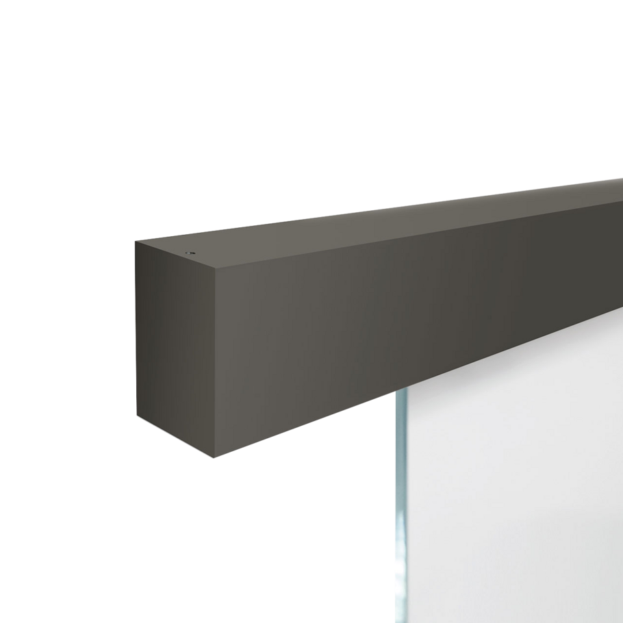 Silhouette product image in perfect product view shows the Griffwerk sliding system PLANEO 120 for glass door, 1-leaf, cashmere grey