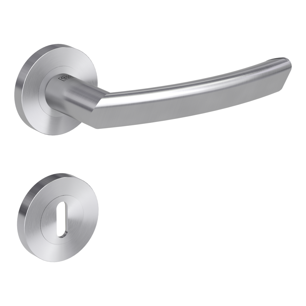 CRYSTAL door handle set Screw-on system GK3 round escutcheons Satin stainless steel cipher bit