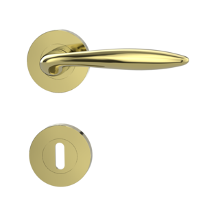 Isolated product image in perfect product view shows the GRIFFWERK rose set ALINA in the version mortice lock - brass look - screw on technique